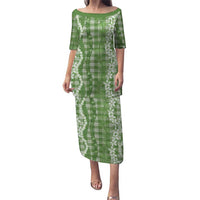 Hawaiian Ohia Lehua Lei Family Matching Puletasi and Hawaiian Shirt Plaid Palaka Omaomao Pattern LT9 Green - Polynesian Pride