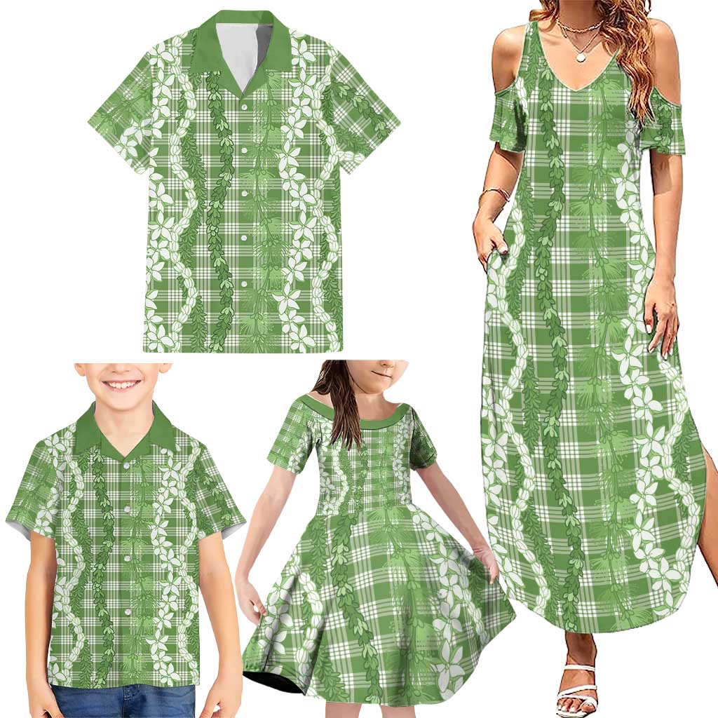 Hawaiian Ohia Lehua Lei Family Matching Summer Maxi Dress and Hawaiian Shirt Plaid Palaka Omaomao Pattern LT9 - Polynesian Pride