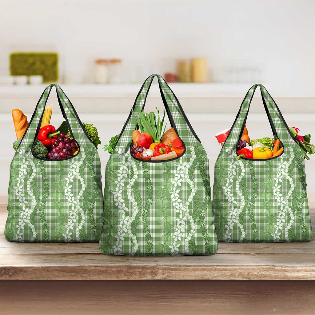 Hawaiian Ohia Lehua Lei Grocery Bag Plaid Palaka Omaomao Pattern - Polynesian Pride