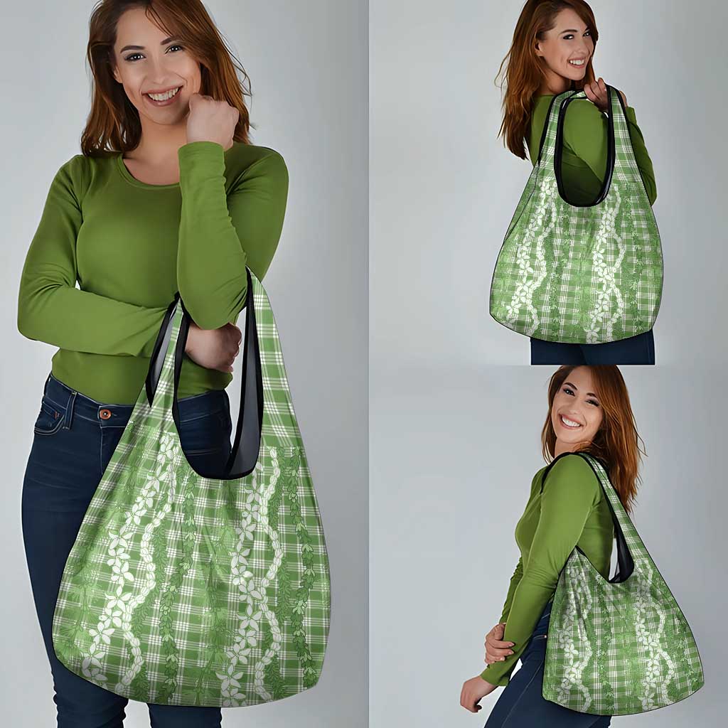 Hawaiian Ohia Lehua Lei Grocery Bag Plaid Palaka Omaomao Pattern - Polynesian Pride