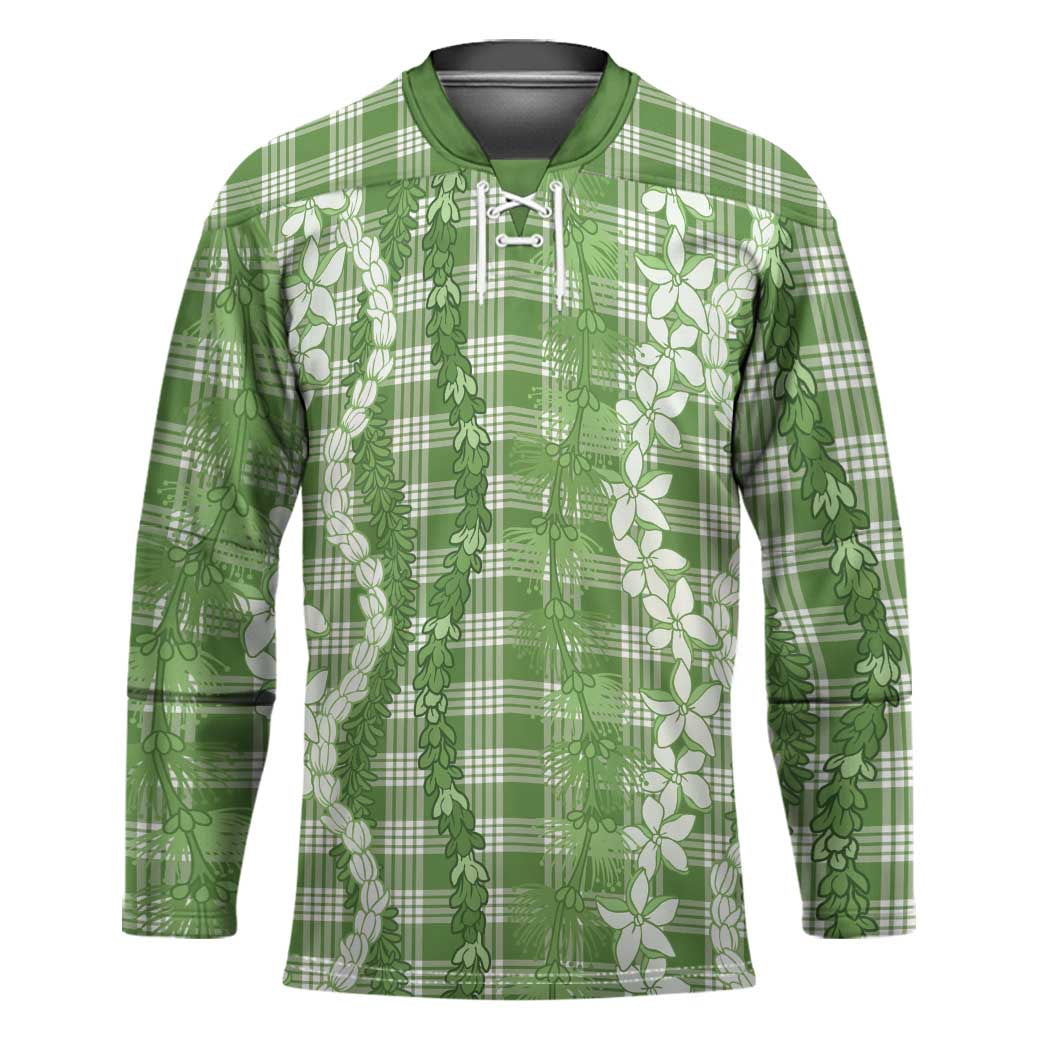 Hawaiian Ohia Lehua Lei Hockey Jersey Plaid Palaka Omaomao Pattern - Polynesian Pride