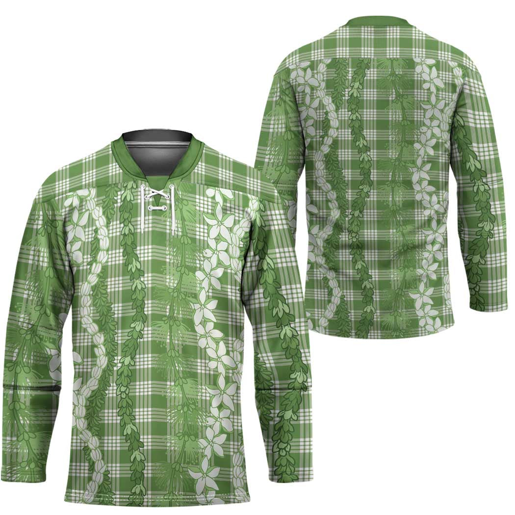 Hawaiian Ohia Lehua Lei Hockey Jersey Plaid Palaka Omaomao Pattern - Polynesian Pride