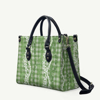 Hawaiian Ohia Lehua Lei Leather Bag Plaid Palaka Omaomao Pattern - Polynesian Pride