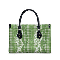 Hawaiian Ohia Lehua Lei Leather Bag Plaid Palaka Omaomao Pattern - Polynesian Pride