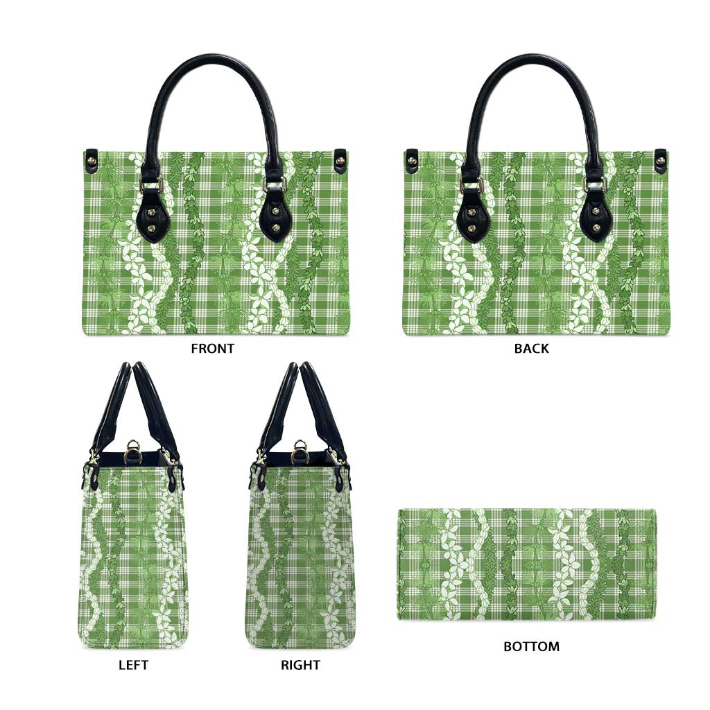 Hawaiian Ohia Lehua Lei Leather Bag Plaid Palaka Omaomao Pattern - Polynesian Pride