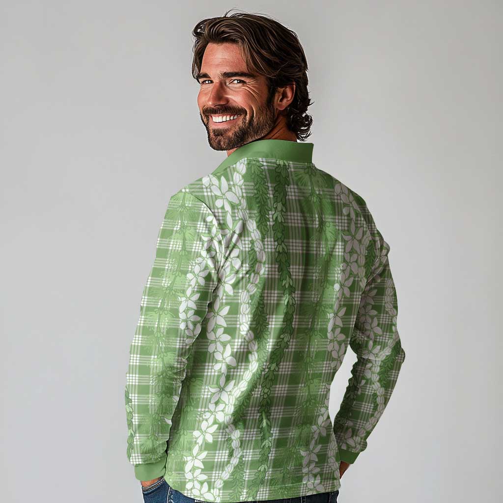 Hawaiian Ohia Lehua Lei Long Sleeve Polo Shirt Plaid Palaka Omaomao Pattern - Polynesian Pride