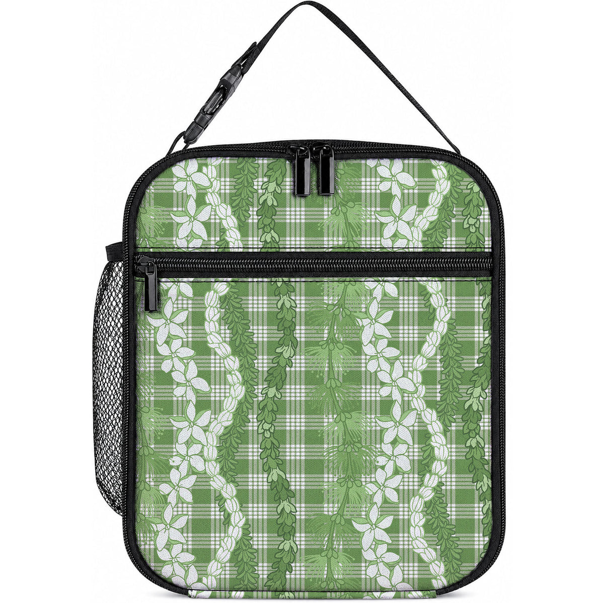 Hawaiian Ohia Lehua Lei Lunch Bag Plaid Palaka Omaomao Pattern LT9 10.2 × 8.3 × 4.3 inch Green - Polynesian Pride