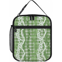 Hawaiian Ohia Lehua Lei Lunch Bag Plaid Palaka Omaomao Pattern LT9 10.2 × 8.3 × 4.3 inch Green - Polynesian Pride
