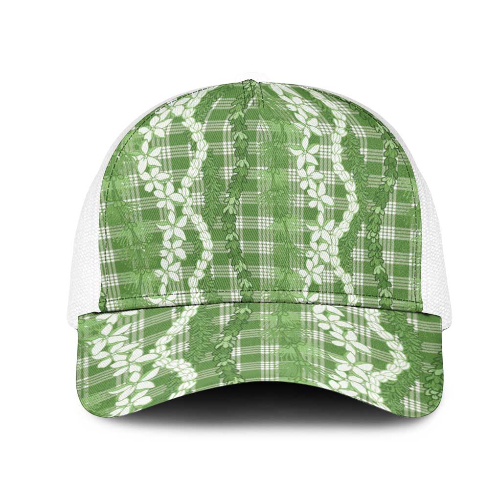 Hawaiian Ohia Lehua Lei Mesh Trucker Cap Plaid Palaka Omaomao Pattern - Polynesian Pride