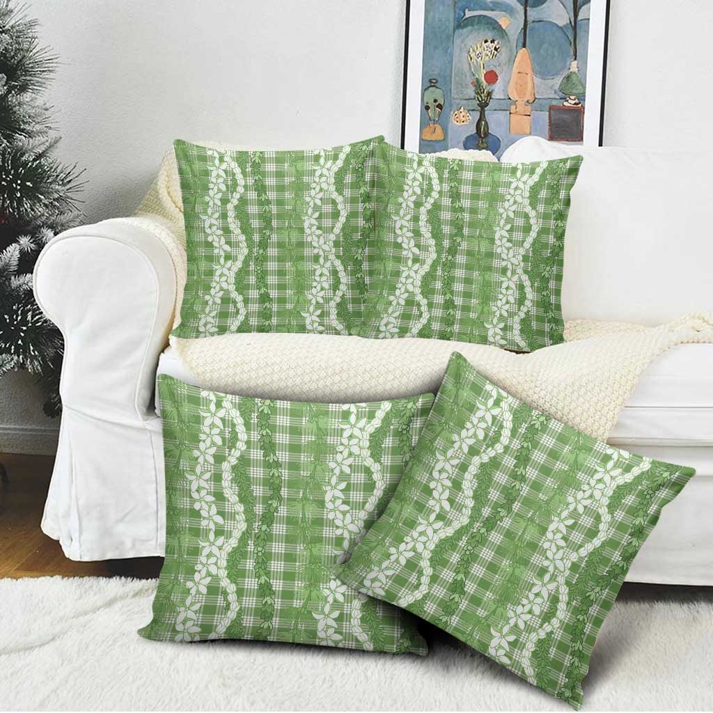 Hawaiian Ohia Lehua Lei Pillow Cover Plaid Palaka Omaomao Pattern - Polynesian Pride