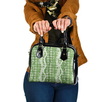 Hawaiian Ohia Lehua Lei Shoulder Handbag Plaid Palaka Omaomao Pattern LT9 One Size Green - Polynesian Pride