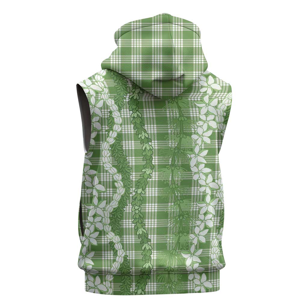 Hawaiian Ohia Lehua Lei Sleeveless Zip Hoodie Plaid Palaka Omaomao Pattern LT9 - Polynesian Pride