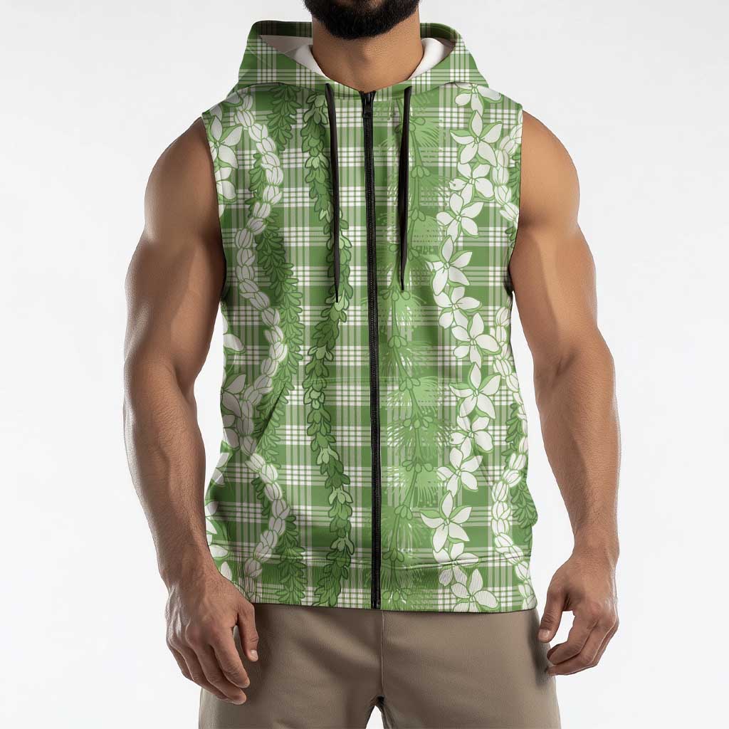 Hawaiian Ohia Lehua Lei Sleeveless Zip Hoodie Plaid Palaka Omaomao Pattern LT9 - Polynesian Pride