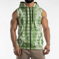 Hawaiian Ohia Lehua Lei Sleeveless Zip Hoodie Plaid Palaka Omaomao Pattern LT9 - Polynesian Pride