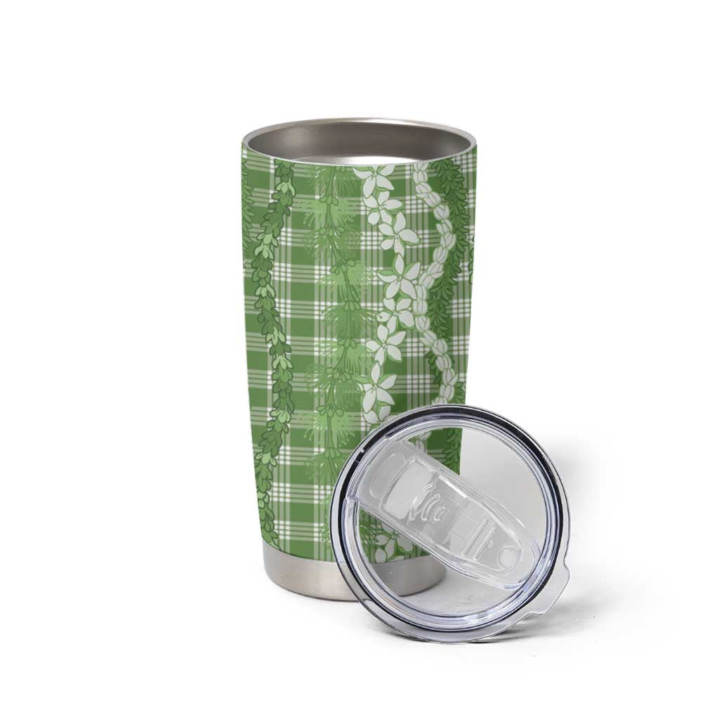 Hawaiian Ohia Lehua Lei Tumbler Cup Plaid Palaka Omaomao Pattern - Polynesian Pride