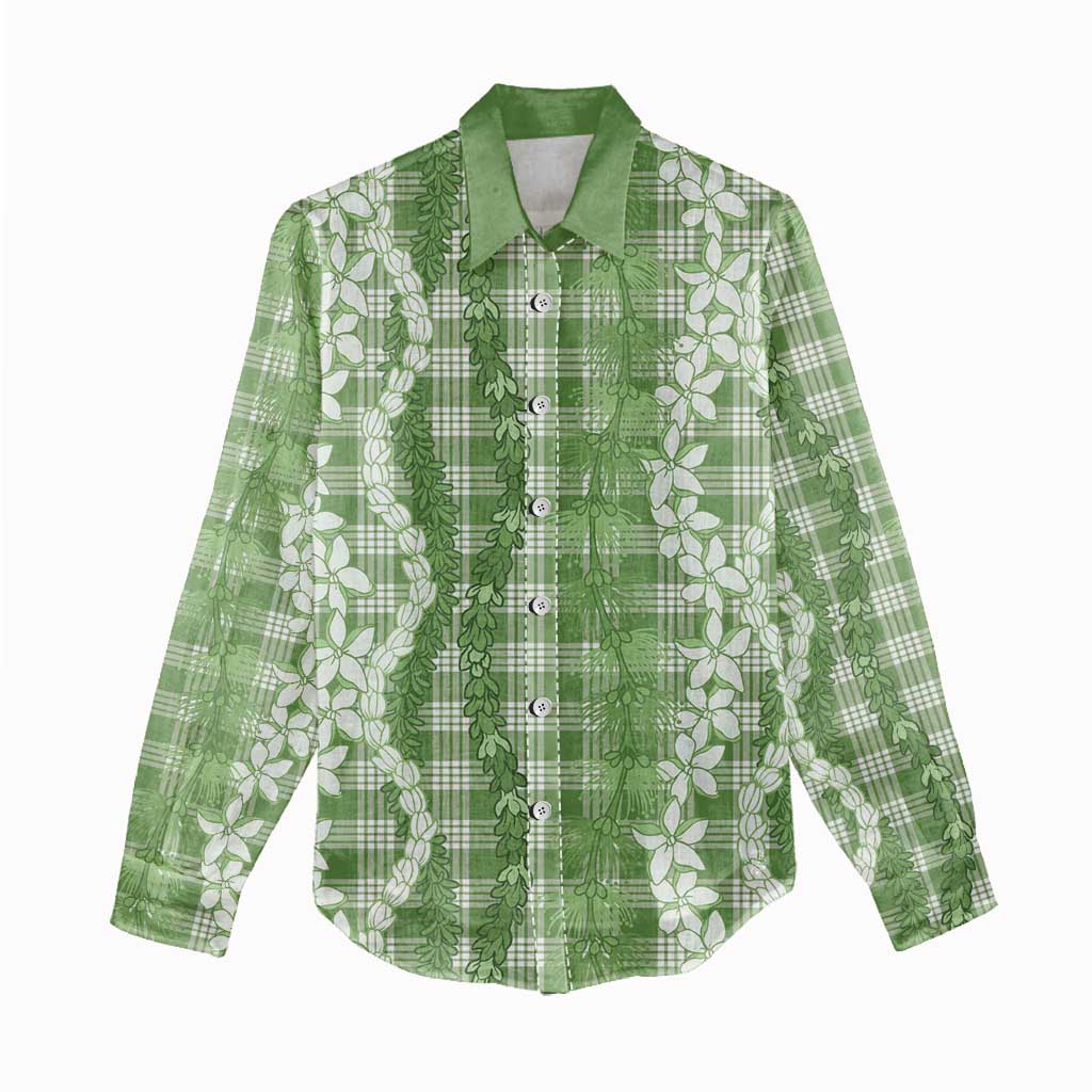Hawaiian Ohia Lehua Lei Women Casual Shirt Plaid Palaka Omaomao Pattern - Polynesian Pride
