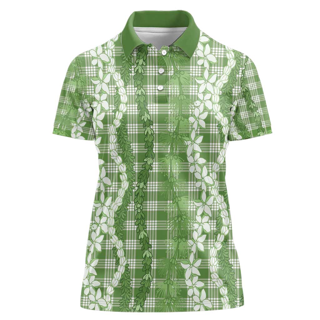 Hawaiian Ohia Lehua Lei Women Polo Shirt Plaid Palaka Omaomao Pattern - Polynesian Pride