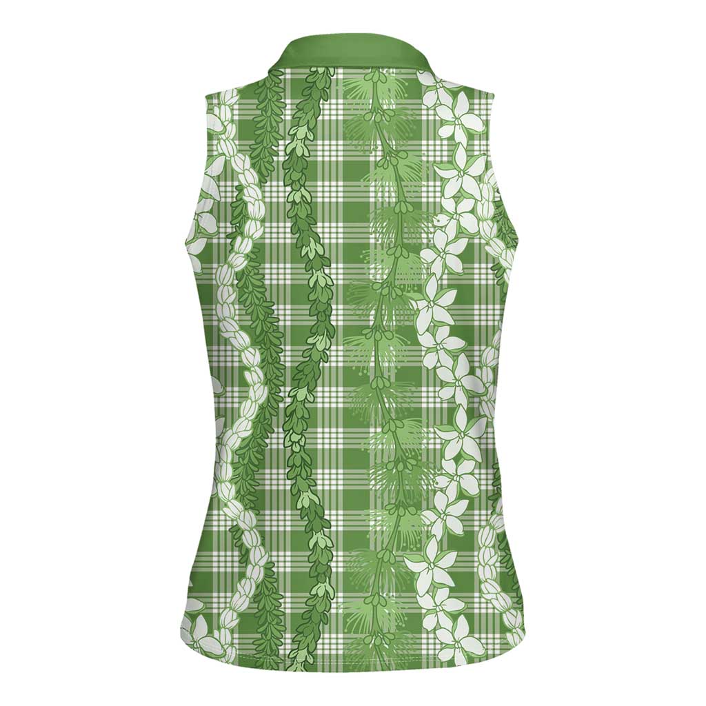 Hawaiian Ohia Lehua Lei Women Sleeveless Polo Shirt Plaid Palaka Omaomao Pattern LT9 - Polynesian Pride