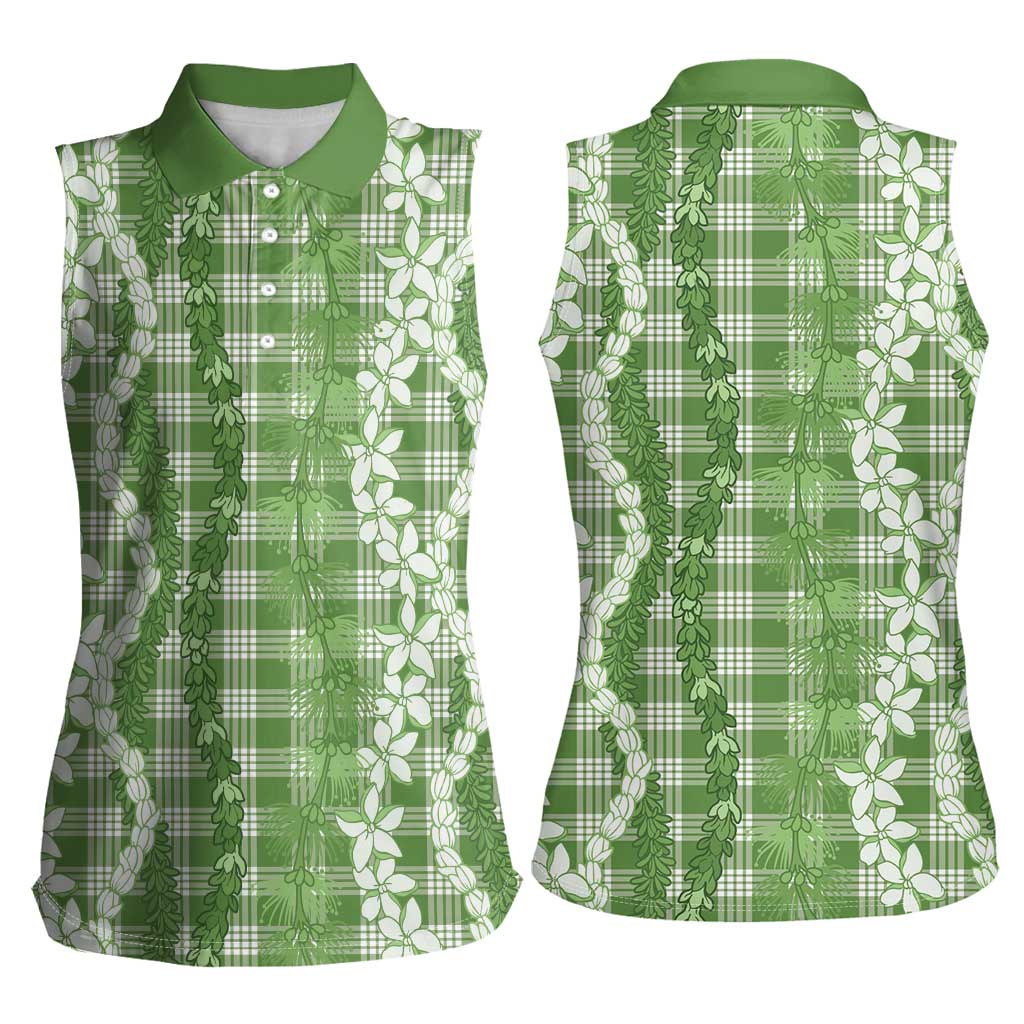 Hawaiian Ohia Lehua Lei Women Sleeveless Polo Shirt Plaid Palaka Omaomao Pattern LT9 - Polynesian Pride