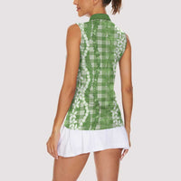 Hawaiian Ohia Lehua Lei Women Sleeveless Polo Shirt Plaid Palaka Omaomao Pattern LT9 - Polynesian Pride