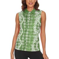 Hawaiian Ohia Lehua Lei Women Sleeveless Polo Shirt Plaid Palaka Omaomao Pattern LT9 - Polynesian Pride