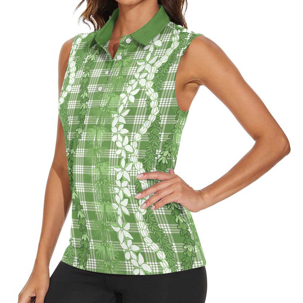Hawaiian Ohia Lehua Lei Women Sleeveless Polo Shirt Plaid Palaka Omaomao Pattern LT9 - Polynesian Pride
