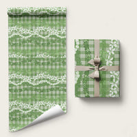 Hawaiian Ohia Lehua Lei Wrapping Paper Plaid Palaka Omaomao Pattern LT9 58" × 23" Green - Polynesian Pride