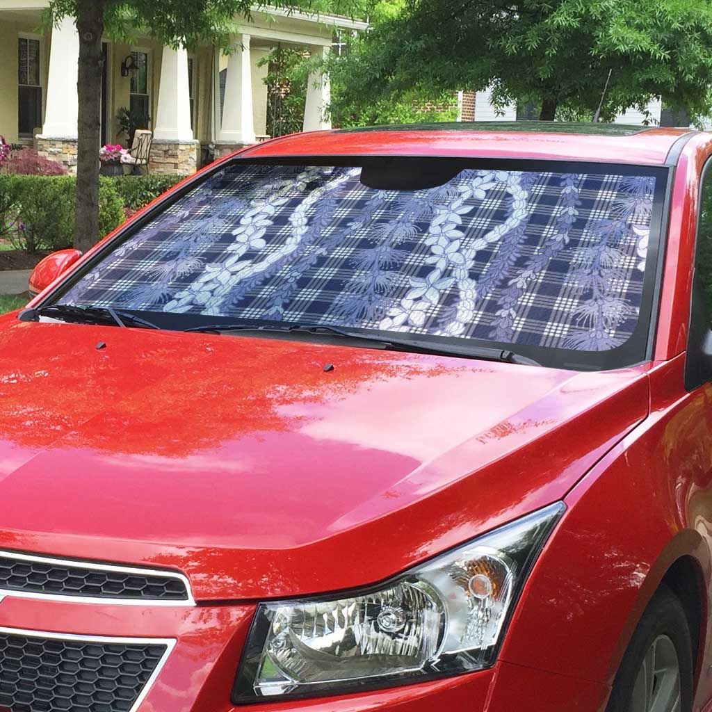 Hawaiian Ohia Lehua Lei Auto Sun Shade Plaid Palaka Uliuli hohonu Pattern - Polynesian Pride