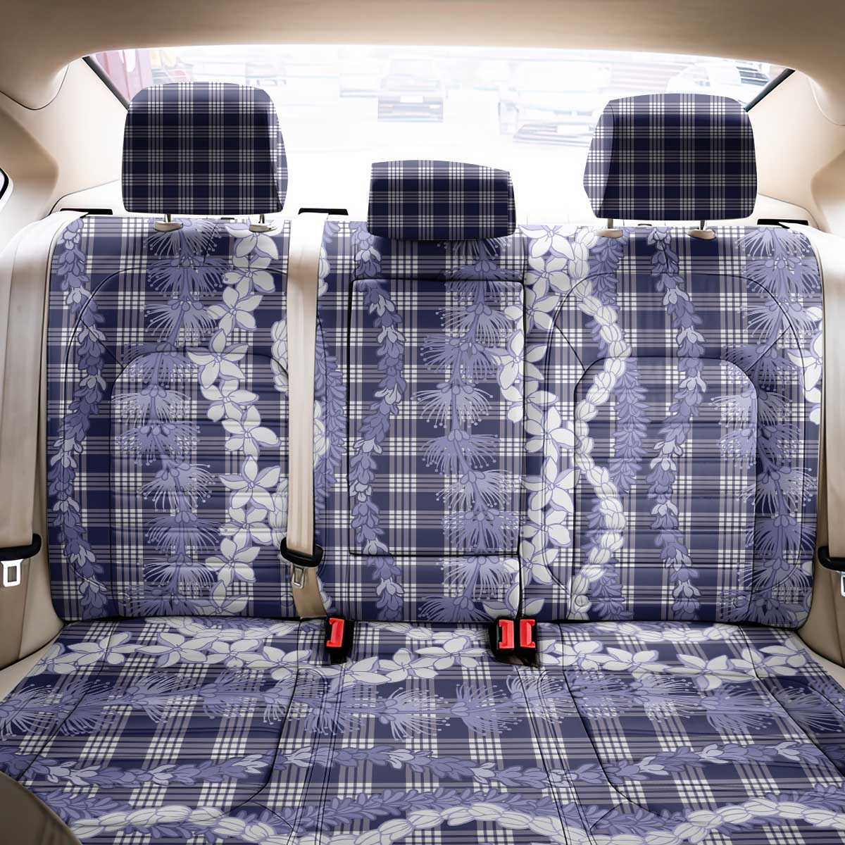 Hawaiian Ohia Lehua Lei Back Car Seat Cover Plaid Palaka Uliuli hohonu Pattern LT9 - Polynesian Pride