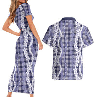Hawaiian Ohia Lehua Lei Couples Matching Short Sleeve Bodycon Dress and Hawaiian Shirt Plaid Palaka Uliuli hohonu Pattern LT9 - Polynesian Pride