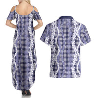 Hawaiian Ohia Lehua Lei Couples Matching Summer Maxi Dress and Hawaiian Shirt Plaid Palaka Uliuli hohonu Pattern LT9 - Polynesian Pride