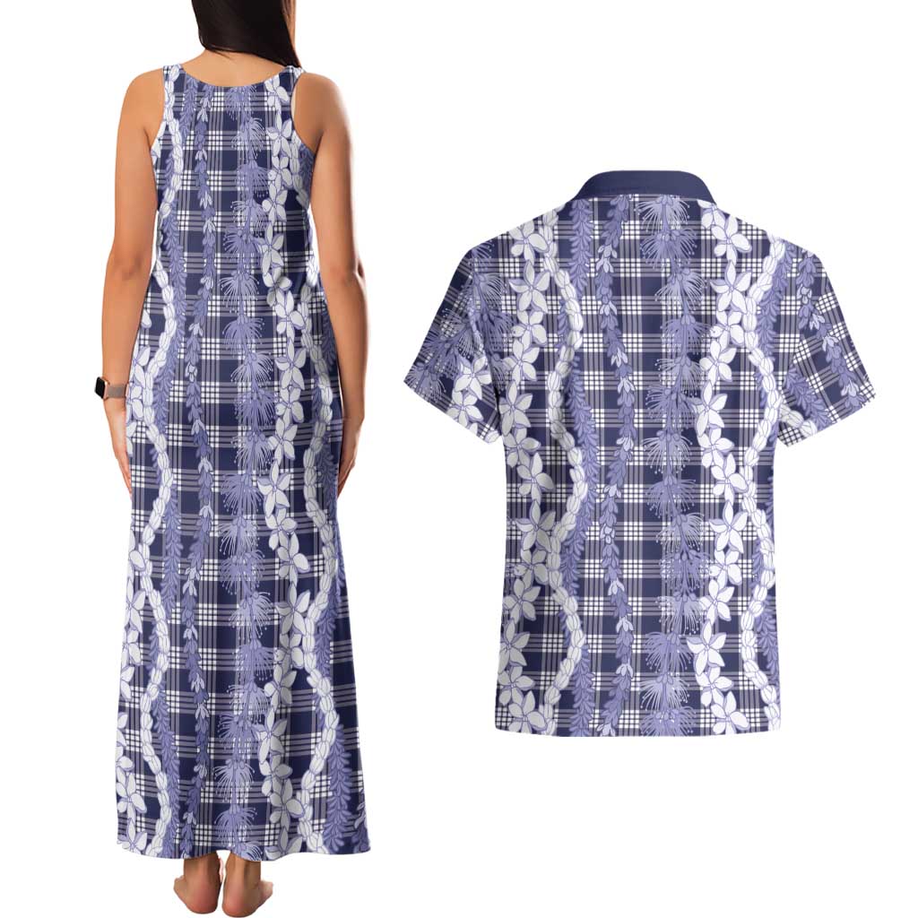 Hawaiian Ohia Lehua Lei Couples Matching Tank Maxi Dress and Hawaiian Shirt Plaid Palaka Uliuli hohonu Pattern LT9 - Polynesian Pride