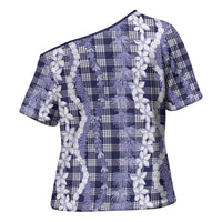 Hawaiian Ohia Lehua Lei Cross Shoulder Shirt Plaid Palaka Uliuli hohonu Pattern - Polynesian Pride