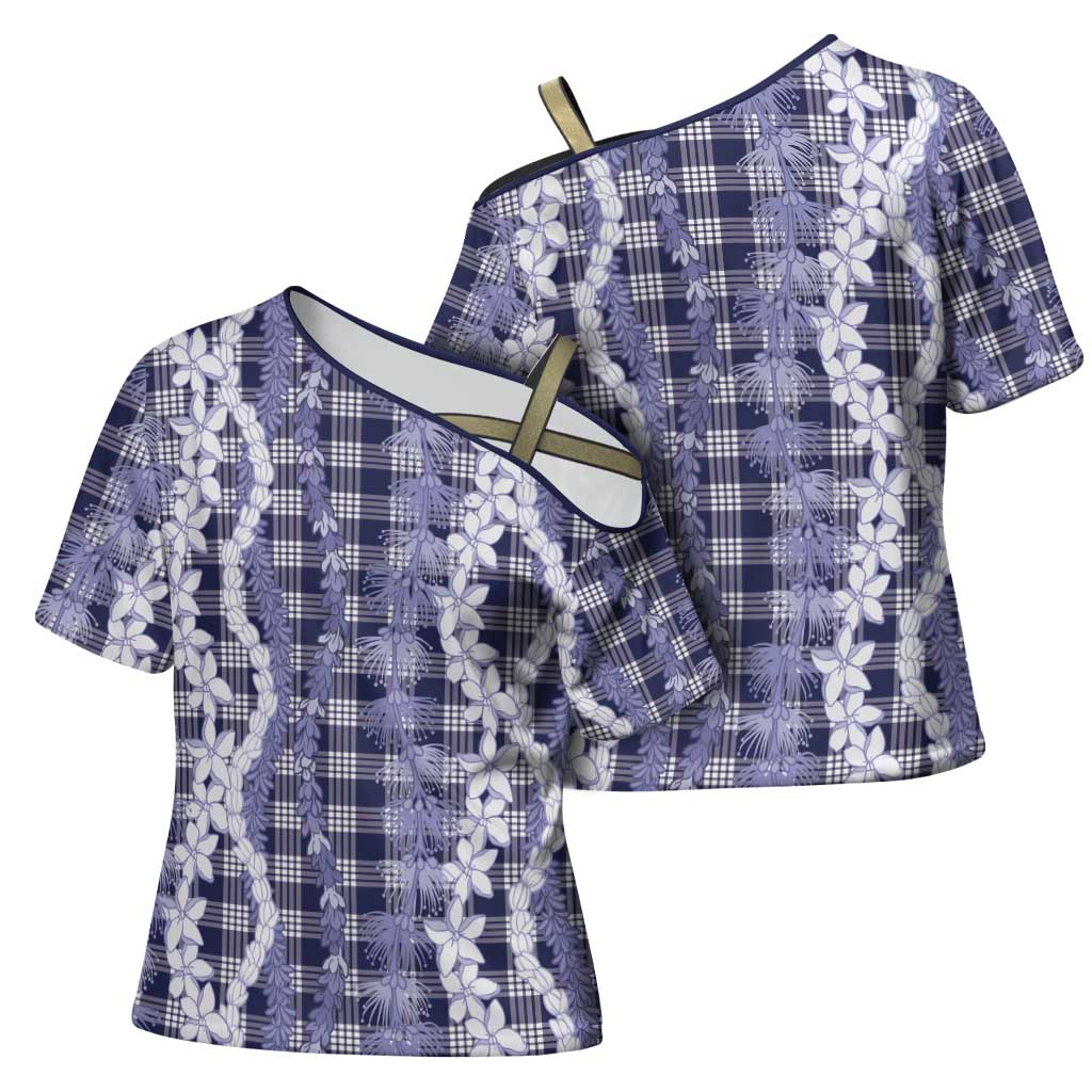 Hawaiian Ohia Lehua Lei Cross Shoulder Shirt Plaid Palaka Uliuli hohonu Pattern - Polynesian Pride