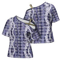Hawaiian Ohia Lehua Lei Cross Shoulder Shirt Plaid Palaka Uliuli hohonu Pattern - Polynesian Pride