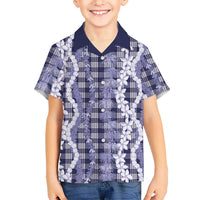 Hawaiian Ohia Lehua Lei Family Matching Off Shoulder Short Dress and Hawaiian Shirt Plaid Palaka Uliuli hohonu Pattern LT9 - Polynesian Pride