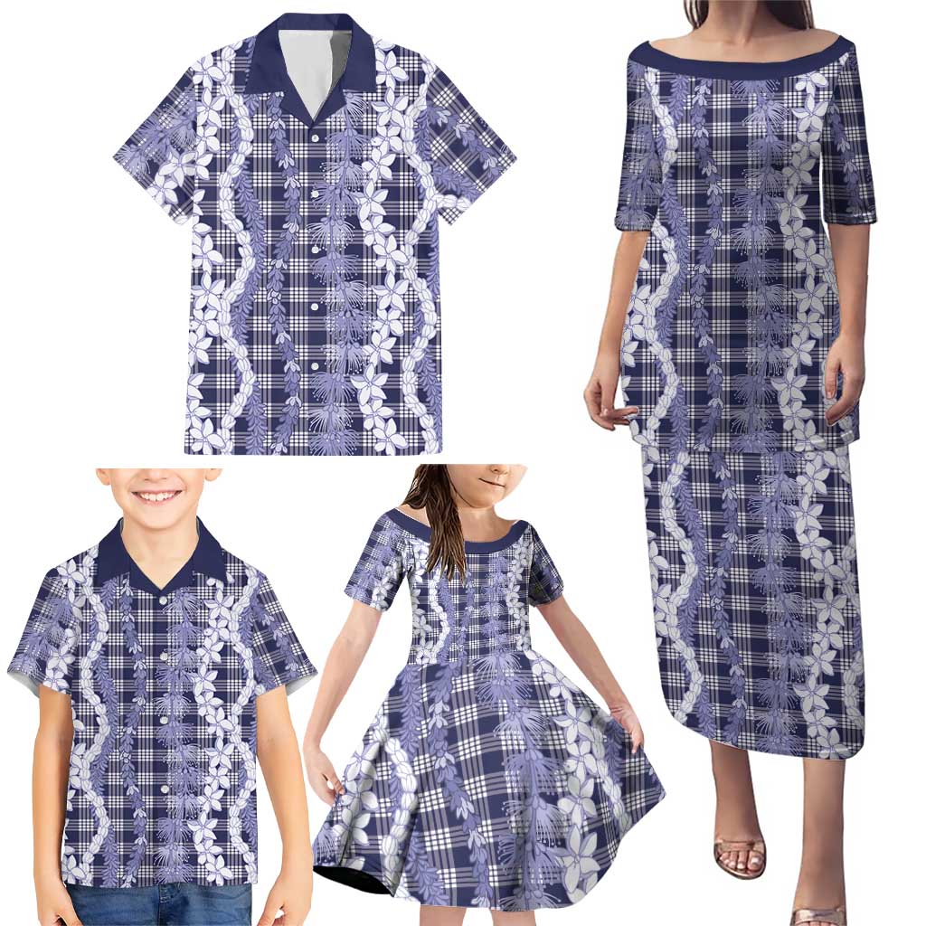 Hawaiian Ohia Lehua Lei Family Matching Puletasi and Hawaiian Shirt Plaid Palaka Uliuli hohonu Pattern - Polynesian Pride