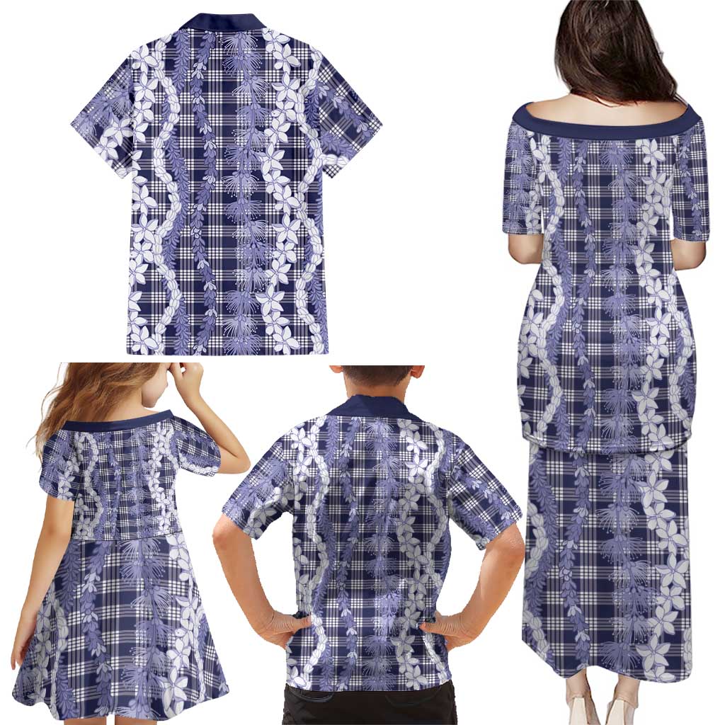 Hawaiian Ohia Lehua Lei Family Matching Puletasi and Hawaiian Shirt Plaid Palaka Uliuli hohonu Pattern LT9 - Polynesian Pride