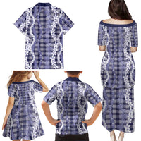 Hawaiian Ohia Lehua Lei Family Matching Puletasi and Hawaiian Shirt Plaid Palaka Uliuli hohonu Pattern LT9 - Polynesian Pride