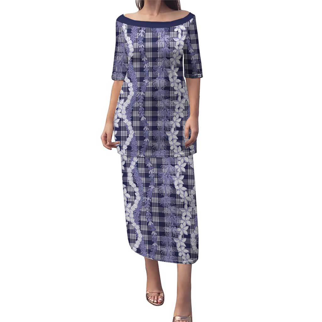 Hawaiian Ohia Lehua Lei Family Matching Puletasi and Hawaiian Shirt Plaid Palaka Uliuli hohonu Pattern LT9 Navy - Polynesian Pride