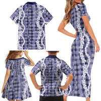 Hawaiian Ohia Lehua Lei Family Matching Short Sleeve Bodycon Dress and Hawaiian Shirt Plaid Palaka Uliuli hohonu Pattern LT9 - Polynesian Pride