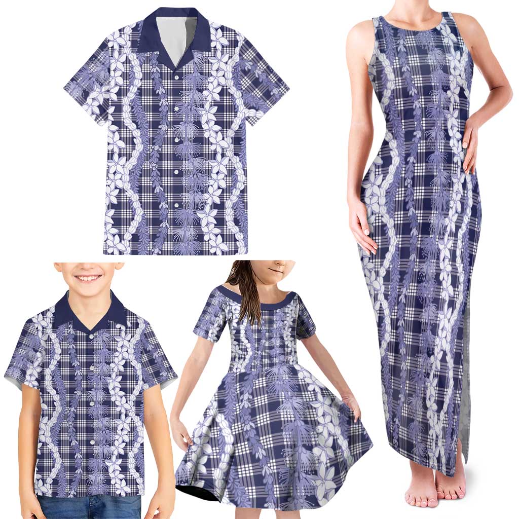 Hawaiian Ohia Lehua Lei Family Matching Tank Maxi Dress and Hawaiian Shirt Plaid Palaka Uliuli hohonu Pattern LT9 - Polynesian Pride