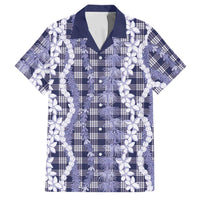 Hawaiian Ohia Lehua Lei Family Matching Tank Maxi Dress and Hawaiian Shirt Plaid Palaka Uliuli hohonu Pattern LT9 Dad's Shirt - Short Sleeve Navy - Polynesian Pride