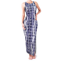 Hawaiian Ohia Lehua Lei Family Matching Tank Maxi Dress and Hawaiian Shirt Plaid Palaka Uliuli hohonu Pattern LT9 Navy - Polynesian Pride