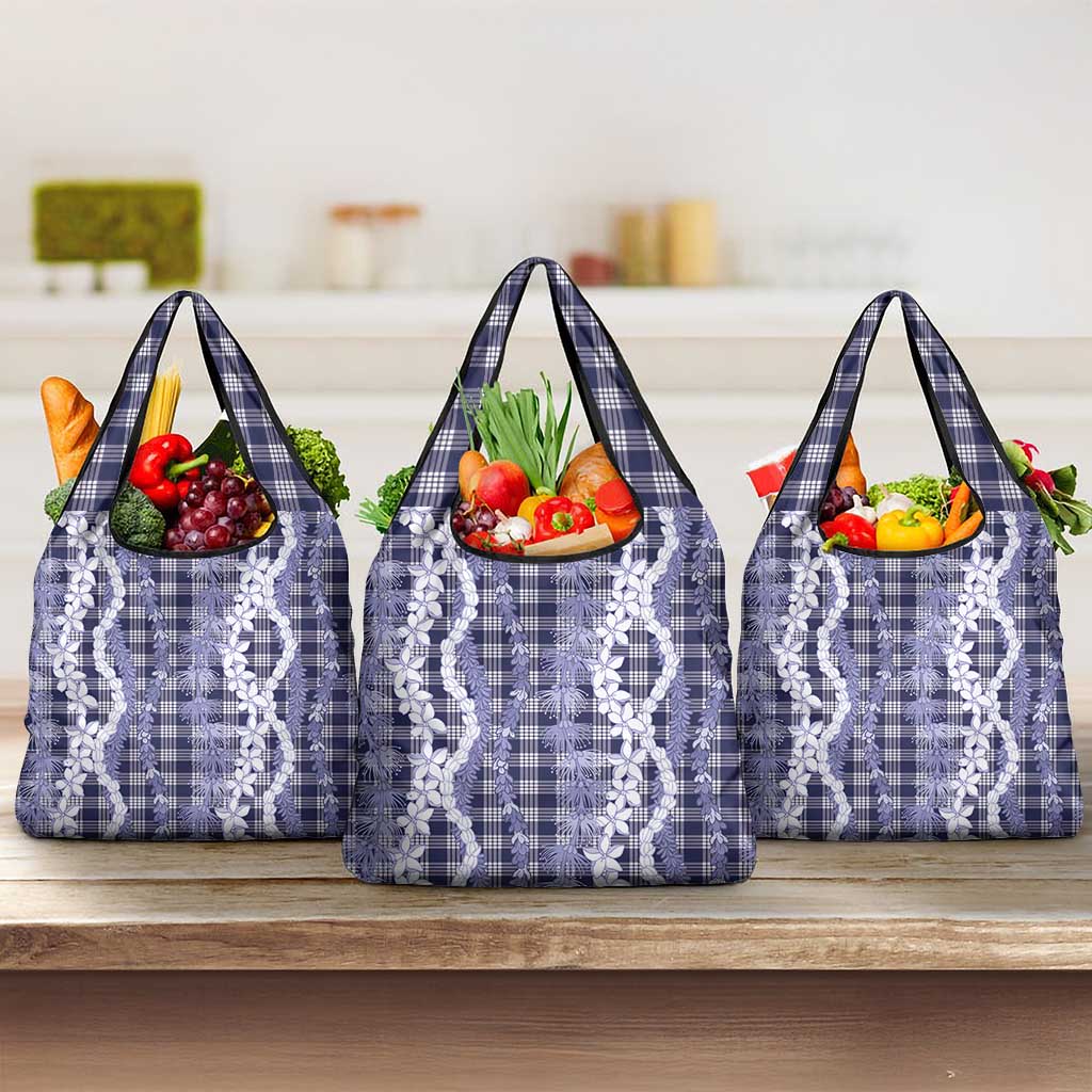 Hawaiian Ohia Lehua Lei Grocery Bag Plaid Palaka Uliuli hohonu Pattern - Polynesian Pride