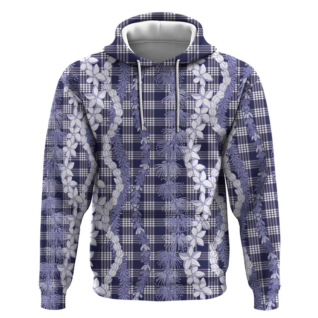 Hawaiian Ohia Lehua Lei Hoodie Plaid Palaka Uliuli hohonu Pattern - Polynesian Pride
