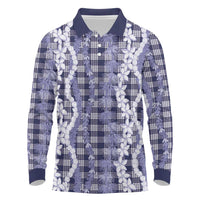 Hawaiian Ohia Lehua Lei Long Sleeve Polo Shirt Plaid Palaka Uliuli hohonu Pattern - Polynesian Pride