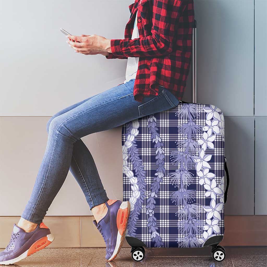 Hawaiian Ohia Lehua Lei Luggage Cover Plaid Palaka Uliuli hohonu Pattern - Polynesian Pride