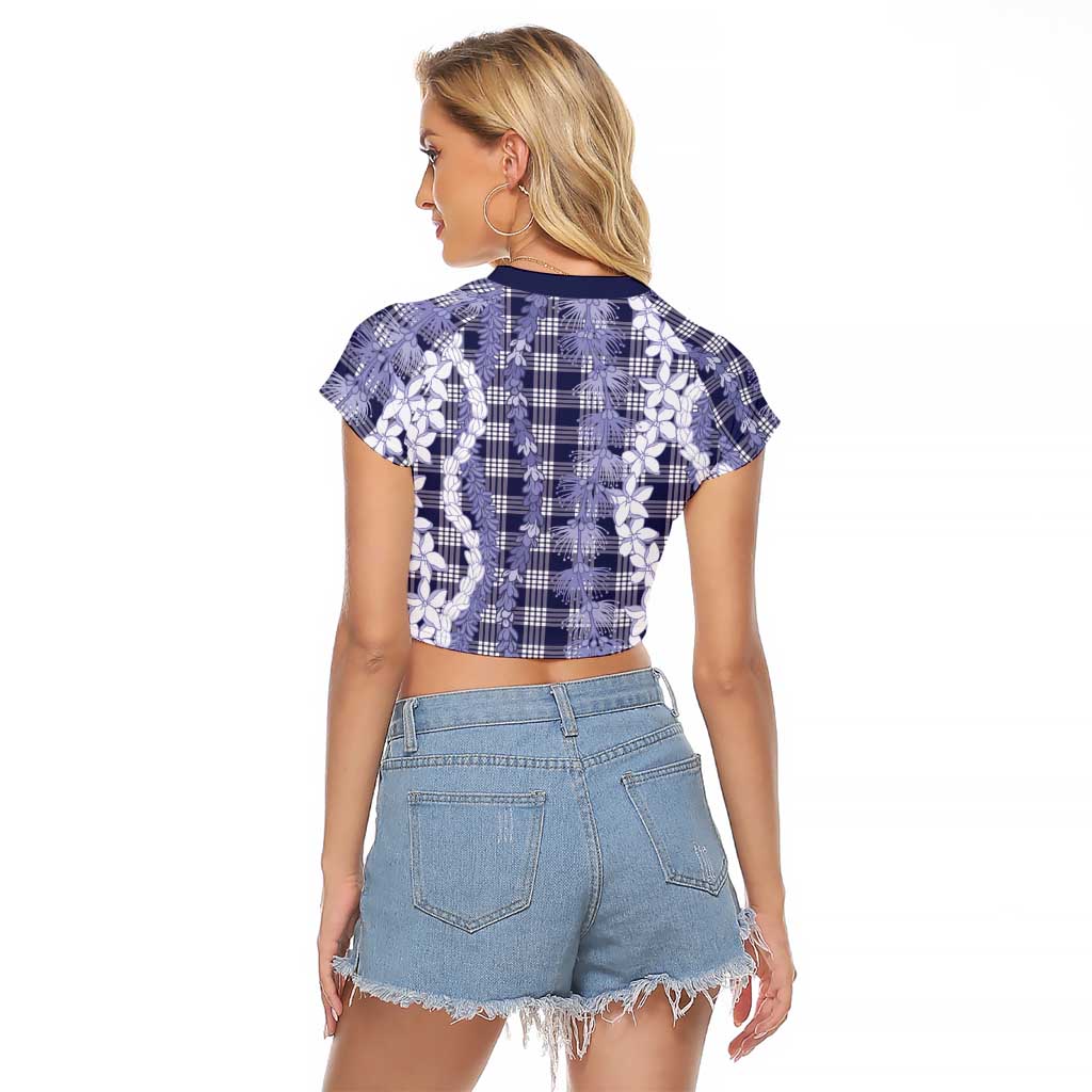 Hawaiian Ohia Lehua Lei Raglan Cropped T Shirt Plaid Palaka Uliuli hohonu Pattern LT9 - Polynesian Pride