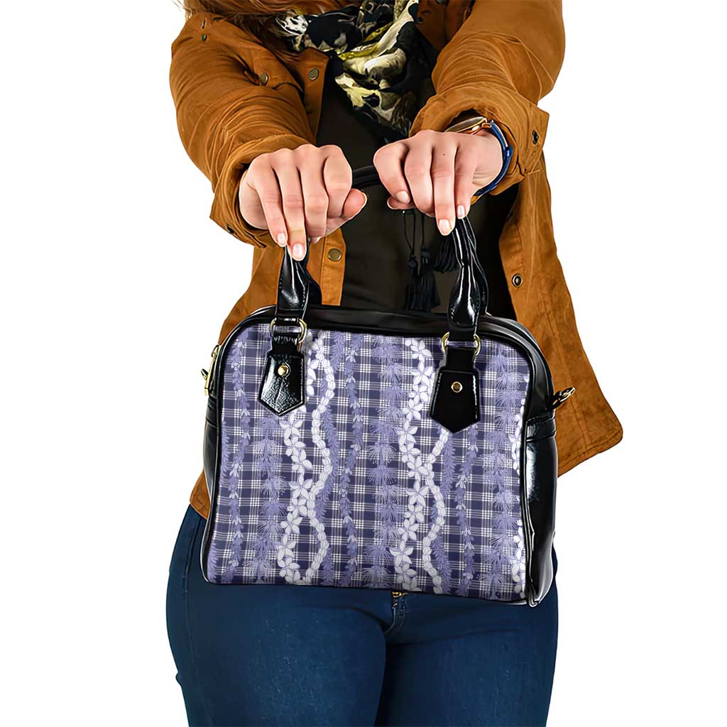 Hawaiian Ohia Lehua Lei Shoulder Handbag Plaid Palaka Uliuli hohonu Pattern LT9 One Size Navy - Polynesian Pride